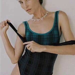 Nagnata Check Back wool bodysuit teal XS/S